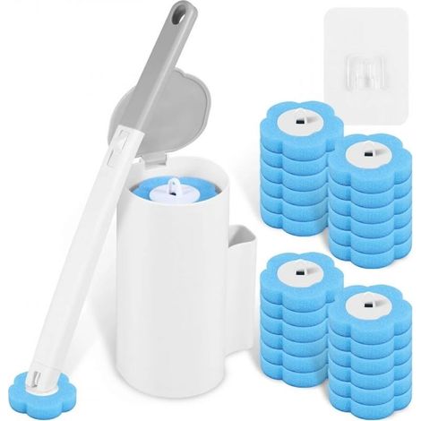 Brosse de toilette jetable, brosse WC jetable éponge, têtes de rechange pour tige de toilette, avec support pour lavabo, baignoire (gris) (1/5)