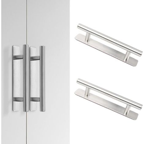 2pcs Self-adhesive Aluminum Furniture Handles, 150mm Self-adhesive Pull Handles for Kitchen and Bedroom Sliding Door, Self-adhesive Drawer Handle, Door Knobs (Silver) (1/5)