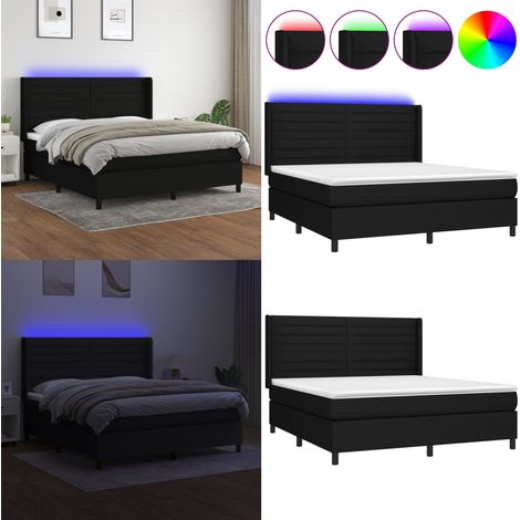 Sommier à lattes de lit matelas et LED Noir 180x200 cm Tissu - Sommier Tapissier - Lit Plateforme - Lit Avec Rangement - Lit Design - Lit Moderne - Home & Living (1/5)