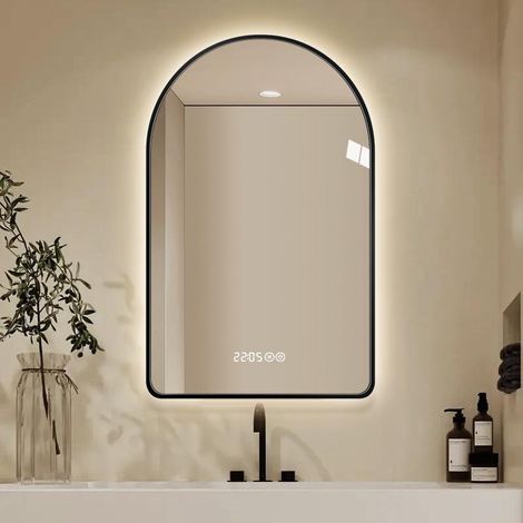 Miroir de salle de bain incurvé à LED de 60 x 120 cm avec affichage de l'heure et de la température Ce produit de haute
