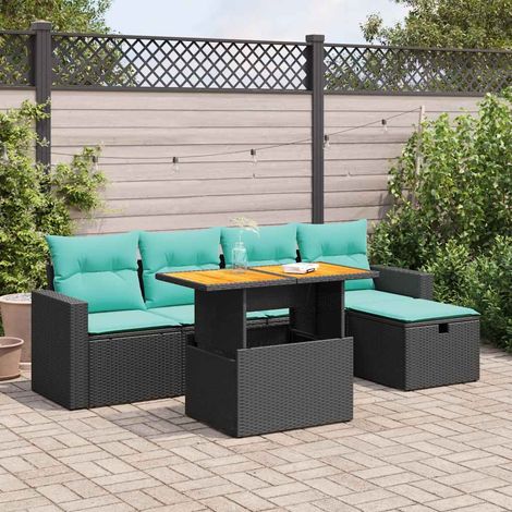 vidaXL Set Divano da Giardino 6 pz con Cuscini Nero Polyrattan Acacia