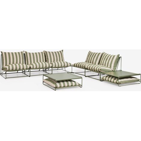 Ensemble de jardin avec 2 canapés modulaires de 2 et 3 pièces et 2 tables d'appoint convertibles Amaro SKLUM Beige Tapioca - Vert olive intense (1/5)