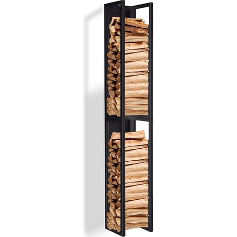 Wolketon Rangement bois de cheminée compact, 25 x 25 x 160 cm, support mural ou sur pied avEB sac à bûches robuste en tissu Oxford 420D (1/5)