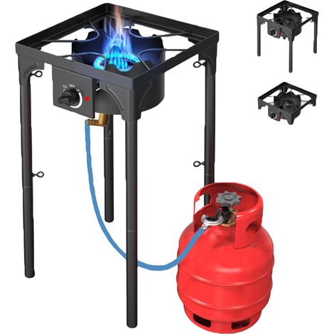 Fornellone Fornello a Gas da Campeggio e da Esterno 40x40cm 3 IN 1 Rialzato Gpl con Accensione Piezo H 81cm - NERO