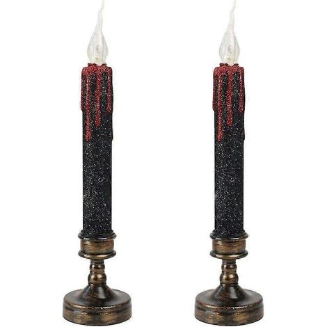 Elektronische Kerzenlampe aus Kunststoff, lange Kerzenlampe, flammenloses, flackerndes Teelicht für Halloween-Partys, Heimdekoration, schwarz, 2 Stück (1/5)