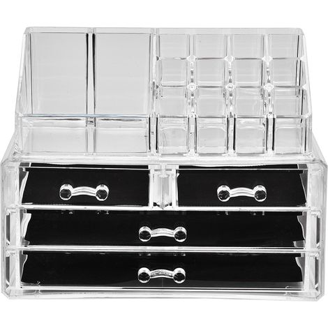 Boîte de rangement cosmétique transparente multi-étagères avec tiroirs, organiseur de bijoux et maquillage. (1/5)
