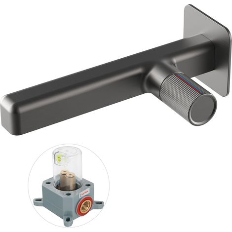 Robinet Lavabo Mural, Mitigeur Salle de Bain Encastré, Robinet Vasque en Laiton, Réglable Chaud et Froid, Gris, 8M7OK (1/5)