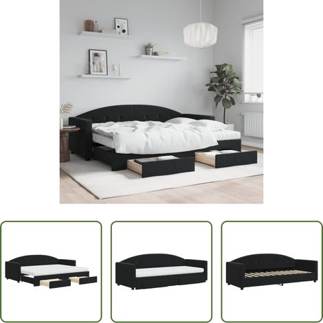 Schlafsofa -  Tagesbett Ausziehbar mit Schubladen Schwarz 80x200 cm Samt