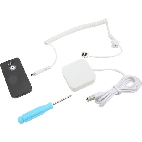 Présentoir antivol avec alarme, fonction de charge (100 dB), port micro USB pour téléphones portables, casques et lecteurs MP4. (1/5)