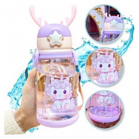Borraccia per bambini Ecarla con cannuccia, 600 ml, viola con rose, BD30FIO (1/5)