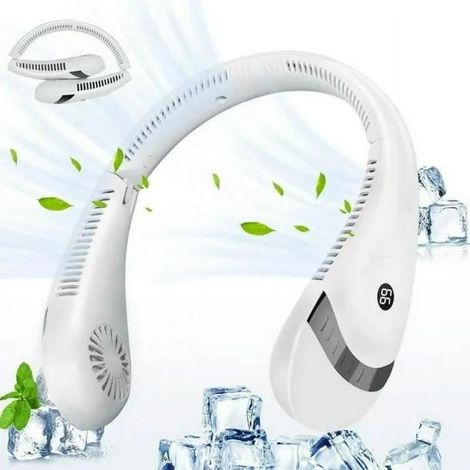 Ventola collo portatile senza pale a 360°, ventilatore collo USB pieghevole e tranquilla, con display digitale, batteria a lunga durata, ideale per uso esterno. (1/5)