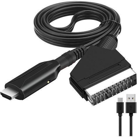 Adaptateur Péritel (SCART) vers HDMI 1080p avec câble — 2 ports, alimentation 5V/1A (1/4)
