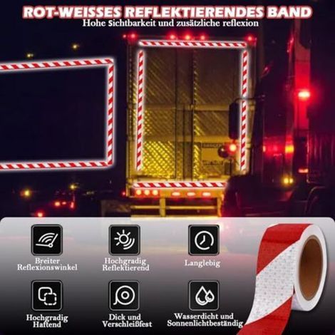Bande réfléchissante rouge et blanche 25 m x 5 cm, autocollante, haute intensité, imperméable, pour vélos, véhicules, voitures (1/4)