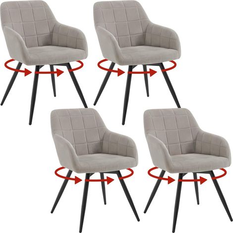 WOLTU 4x Poltrona Salotto Girevole Poltroncina Imbottita Moderna, Sedia da Scrivania per Ufficio, Velluto, Grigio Chiaro (1/5)