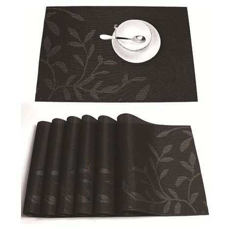 Lot de 8 sets de table en PVC à motif floral, résistants à la chaleur – Sets de table en vinyle anti-taches (Noir) (1/5)