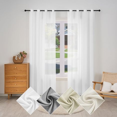 WOLTU 1x Cortinas Interiores Semitransparentes Modernas 100% Poliéster con Anillas Blanco 135x245cm  ,Cortina sin correas (1/5)