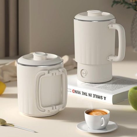 Hervidor de agua portátil de viaje – 600 ml – Hervidor eléctrico compacto – Con asa plegable – Acero inoxidable apto para uso alimentario (1/4)