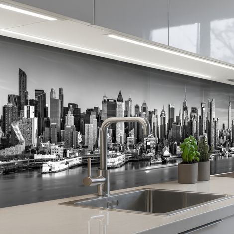 SCHIENALI CUCINA Skyline - Città - Grattacieli - Nero - Bianco 300x60 cm (1/5)