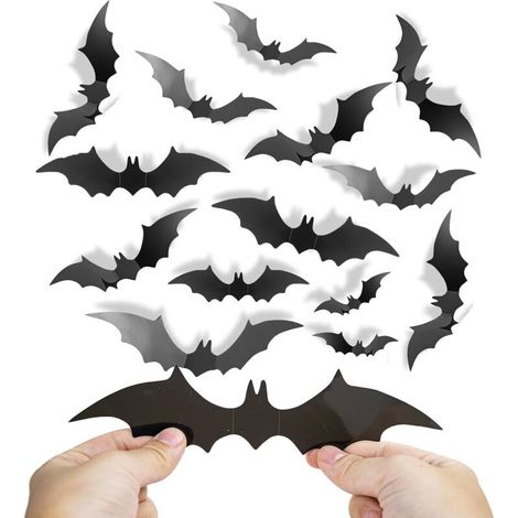 Lot de 60 décorations murales chauve-souris d'Halloween noir 4 tailles pour décoration de fête d'Halloween,intérieur ou extérieur (1/5)