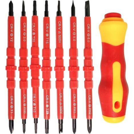 Ensemble de tournevis électrique isolé 7pcs multifonctionnel 14 en 1 kit d'outils de réparation d'électricien en alliage interchangeable (1/2)