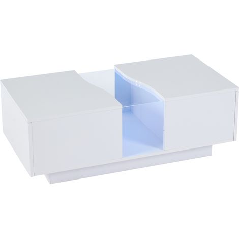 Mesa de centro LED blanco brillante de MDF y acrílico, 2 cajones, 100 x 50 x 35 cm MODENUIT (1/5)