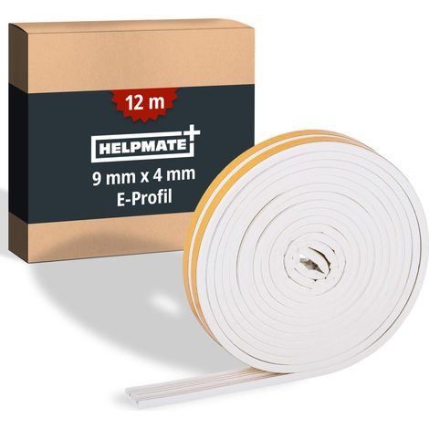 HELPMATE – Nastro sigillante autoadesivo per finestre e porte – Guarnizione per isolare fessure da 2 a 3,5 mm – Nastro 9 x 4 mm (Profilo E 12 metri Bianco) (1/5)