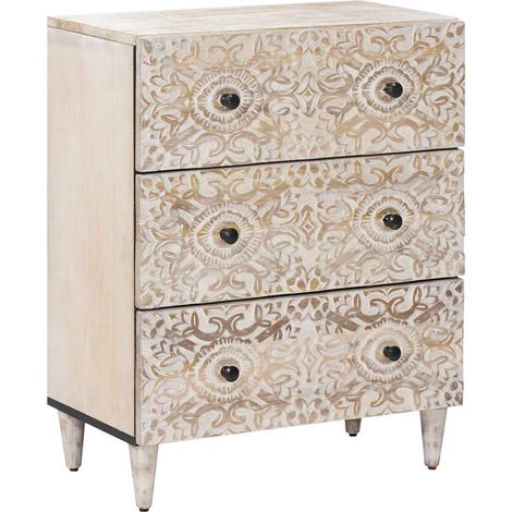 Aufbewahrungs-Sideboard Weiß 60 x 33,5 x 75 cm Massivholz Mango vidaXL