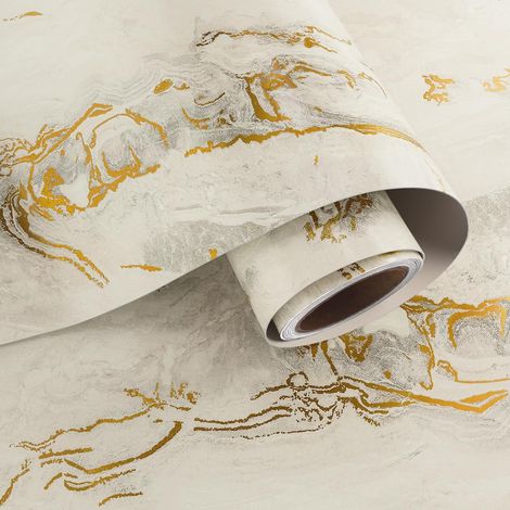 Marbre Beige et Or Mat 40cmx200cm Papier Peint Autocollant Mural Papier Adhésif Décoratif Marbre pour Meuble Cuisine et Salle de Bain Vinyle Armoire (1/5)
