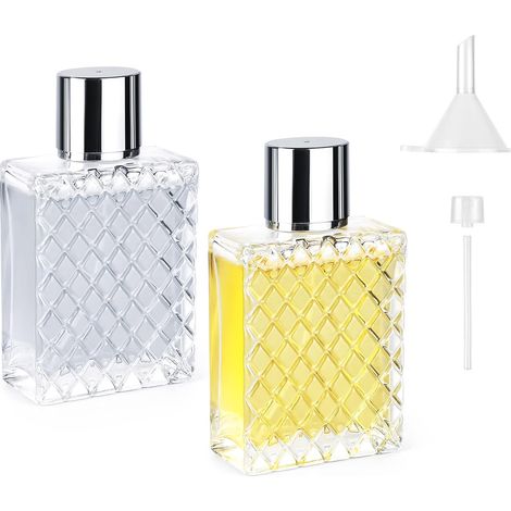 Lot de 2 vaporisateurs de parfum de 100 ml, flacons vaporisateurs de parfum portables en verre transparent vide, vaporisateurs de parfum rechargeables (argent) (1/5)