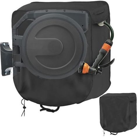 Housse de protection imperméable pour enrouleur de tuyau d'arrosage mural, 60 x 45 x 60 cm, noire, tissu Oxford 420D, protection UV, anti-poussière, avec sac de rangement (1/5)