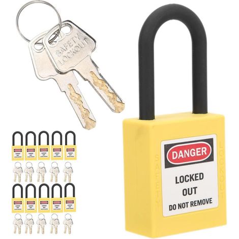 Sicherheitsvorhängeschloss 10er Set, 38mm, robust, nicht leitend, gelb
