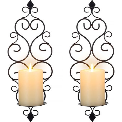 Ensemble de 2 appliques murales décoratives noires pour bougies (1/5)