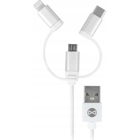 Cable Forever 3 en 1 USB - Lightning + USB-C + microUSB 1,0 m 1,5 A blanco (1/3)