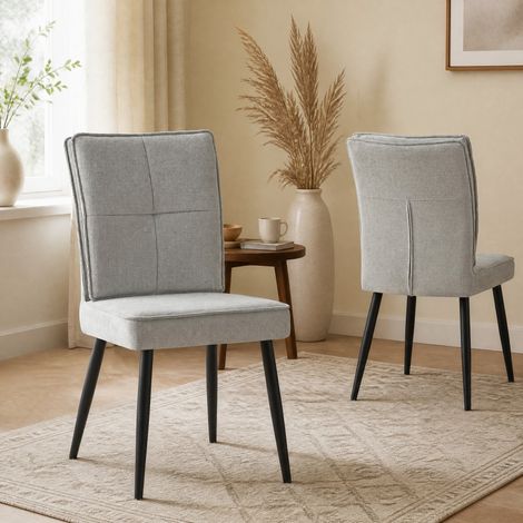 Pack de 2 sillas de comedor de tela gris claro con patas de metal negro DESVIAE (1/5)