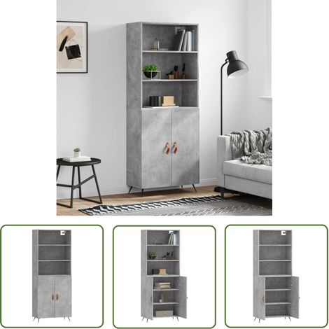The Living Store Buffet haut Gris béton 69,5x34x180 cm Bois d'ingénierie - Buffet Design Moderne - Meuble Rangement Gris - Armoire Cuisine - Buffet Bas - Buffet Haut (1/5)
