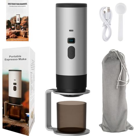 Machine à expresso portable, cafetière de voyage mains libres pour le camping, machine à expresso auto-chauffante pour voiture avec USB-C, comprend un support et un sac de rangement en velours pour (1/5)