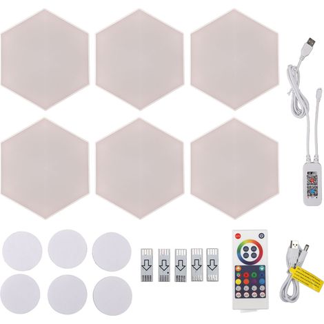 Ortviai 6 Lumières Hexagonales Murales WiFi RGB avec Synchro Musique, Télécommande et Appli – Décoration Intérieure Gaming (1/5)