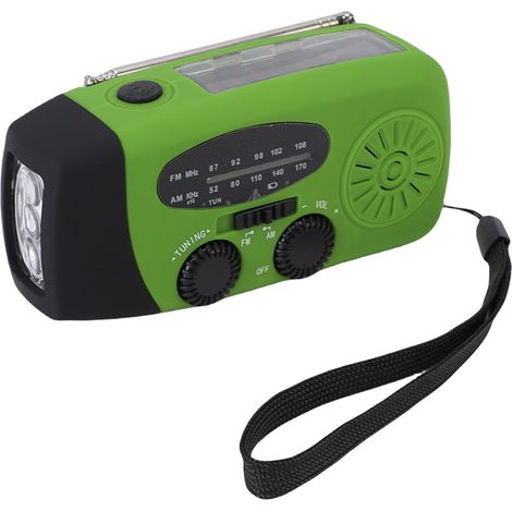Radio d'urgence portable solaire micro USB à manivelle AM/FM NOAA avec 3 lampes LED et batterie externe pour l'extérieur (écologique) (1/5)