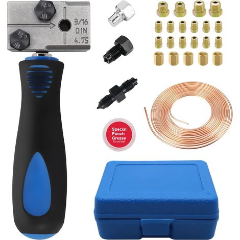 Kit D'évasement Universel pour Conduites de Frein, 7,62m Ø4,75mm Conduite de Frein avec 16 Connecteurs +5 Raccords, pour Conduites de Frein ou Hydrauliques (1/5)