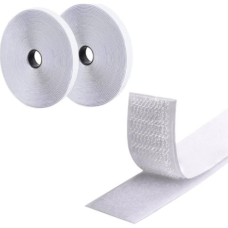 Bande Scratch Double Face - 2 Rouleaux - Nylon Blanc - Fixation Puissante Réutilisable - Intérieur Extérieur Bricolage - 2cm x 5m (1/5)