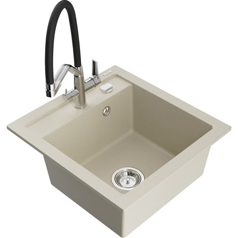 Mexen Vito 1-Becken-Granitspüle mit Mischbatterie Duo, Beige - 6503-69-671701-07 (1/5)