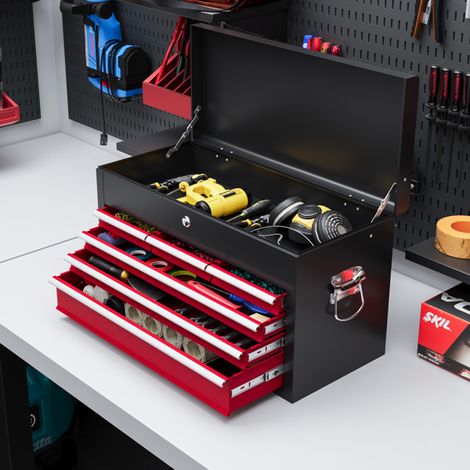 Durable Steel Tool Chest with 6 Drawers,Smooth Ball Bearing Runners,Secure Locking Storage,and Easy-Move Design