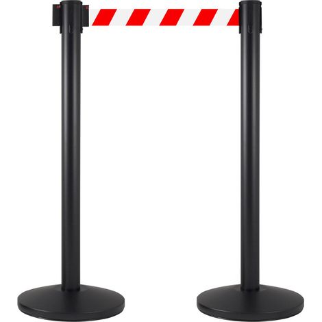 2 Colonnine Tendinastro 3 metri in Metallo Nero Opaco Ø36x101 cm Nastro Bianco/Rosso (1/5)