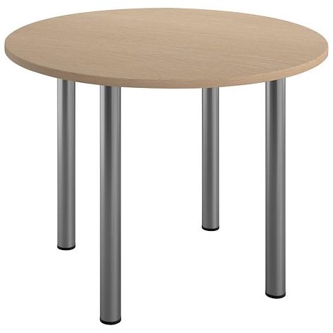 Table ronde 100 cm plateau chêne clair piètement métal aluminium Essens - Maxiburo