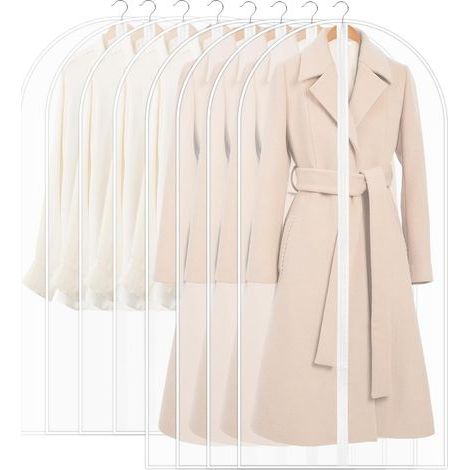 Lot de 8PCS Housses de Vêtements, Housses de Protection Semi Transparentes, 60 x 120/100cm Housse Vetements à Suspendre Anti Poussière Etanche Mite Humidité, pour Chemise Costumes Manteaux (Blanc) (1/5)