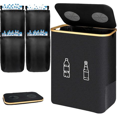 Seau de recyclage pliable, capacité de 160L, sacs amovibles, noir, 160L (1/2)