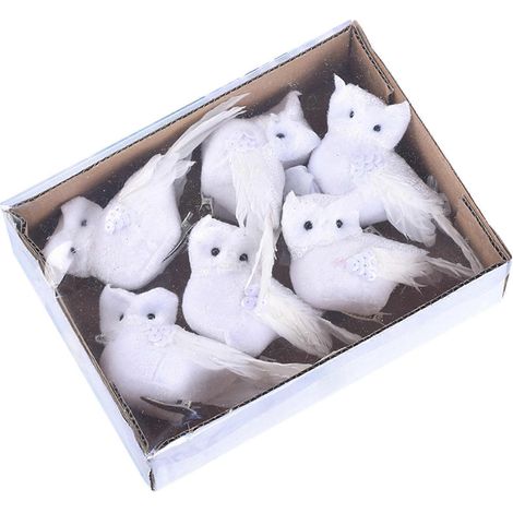 Künstliche Eulenornamente mit Clip, 6-teiliges Set aus Schaumstofffedern, Weihnachtsbaumschmuck für drinnen und draußen, Garten und Hof