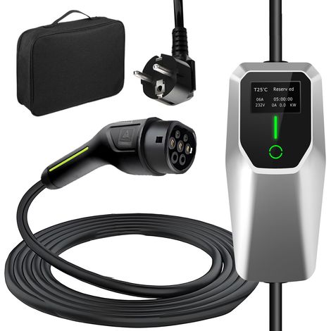 Hexinex Câble de recharge pour véhicule électrique de type 2 vers prise domestique 230 V 16 A 3,5 kW, borne murale mobile (1/5)