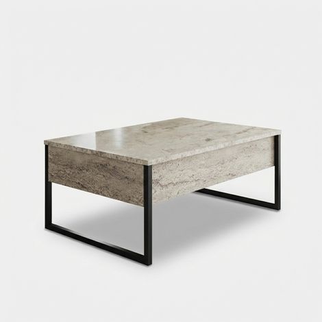 Mesa de centro melamínica con patas metálicas Luxe Travertino - Negro