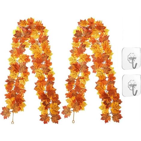 Couronne d'automne 175 cm - Guirlande de feuilles d'érable artificielles - Décoration automnale à suspendre pour Thanksgiving - Décoration d'automne avec lianes et feuilles (1/5)
